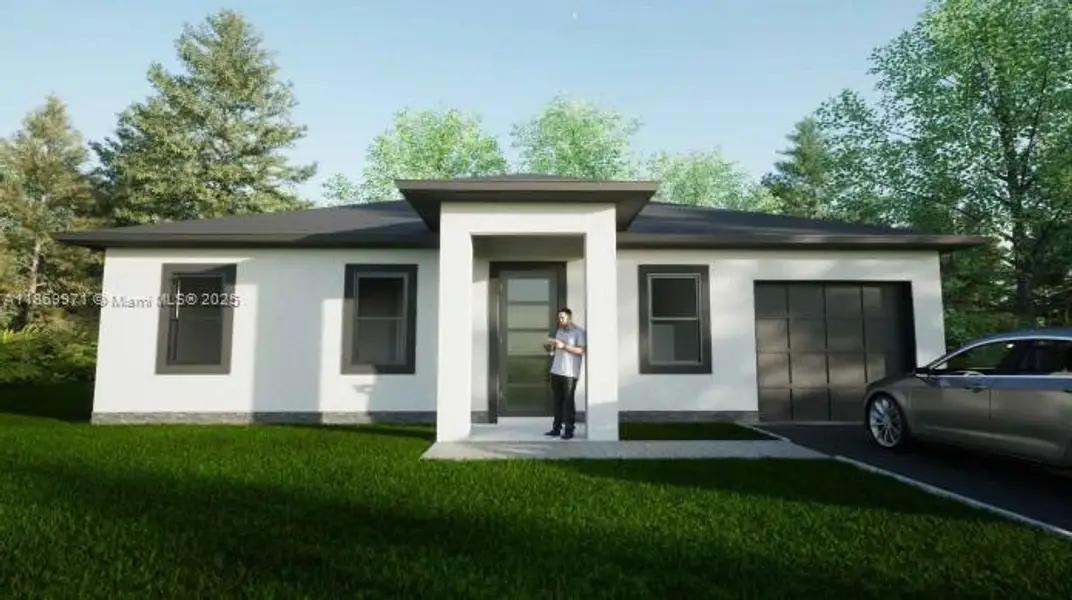 Front exterior of a new home in , Lehigh Acres, FL, highlighting curb appeal (Image 1).