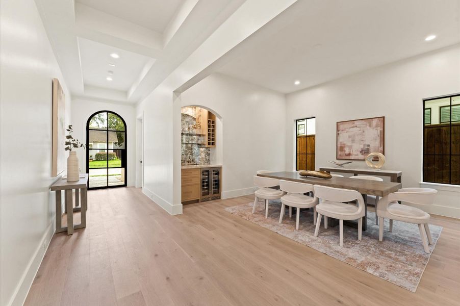 The tray ceiling adds architectural style to the foyer. The tray ceiling adds architectural style to the foyer.