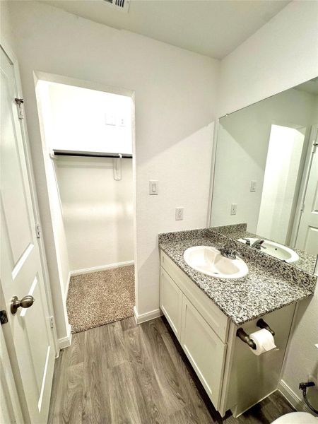 Primary bathroom with walk-in closet