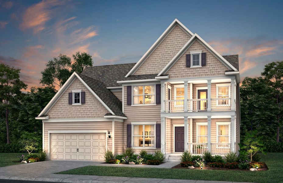 Vanderbilt New Home Exterior 54 with porches on the upper and lower levels with shake accents.