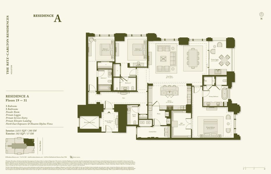 This 3,013 sq ft residence offers 3 bedrooms, 3 bathrooms, and 1 powder bath, along with a private loggia, providing thoughtfully separated living and bedroom spaces. The home features views of Downtown Houston and Memorial Park, offering a serene and elevated setting.