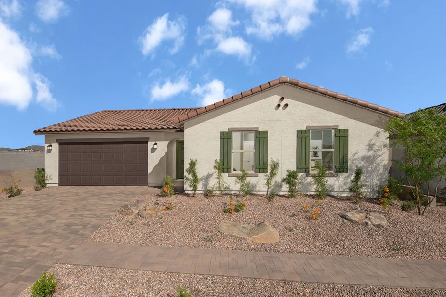 Representative exterior photo of a completed home built from the Plan 1618 Modeled by KB Home in Entrada del Oro Classics, Gold Canyon, AZ (Image 10).