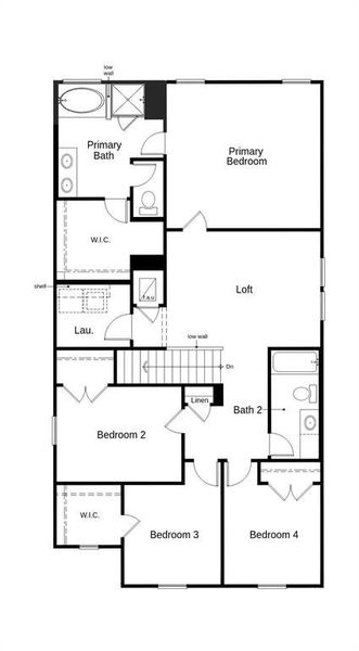 This floor plan features 4 bedrooms, 2 full baths, 1 half bath and over 2,300 square feet of living space.