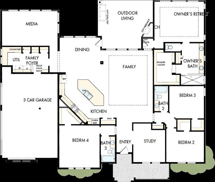 2D floor plan layout of this home in Megans Landing – Half-Acre Homesites, Castroville, TX (Image 2). 2D floor plan layout of this home in Megans Landing – Half-Acre Homesites, Castroville, TX (Image 2).