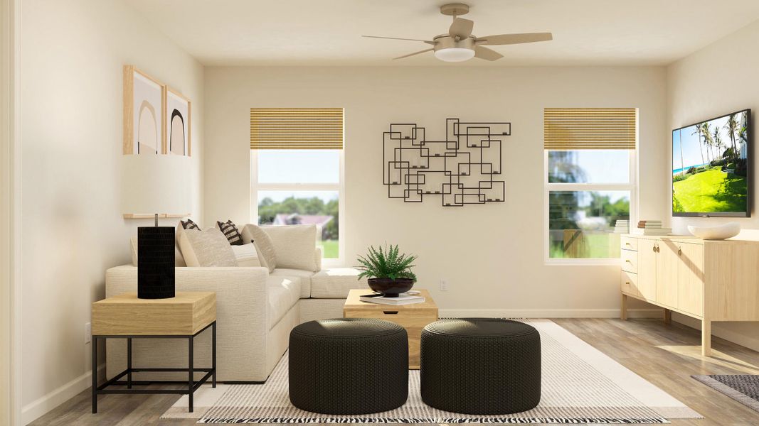 A living room with a couch and a table. A living room with a couch and a table.