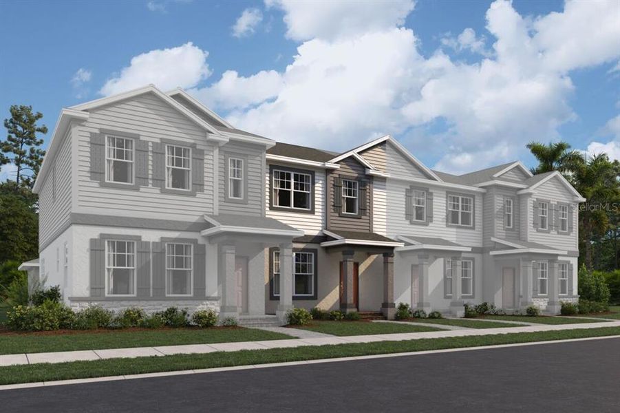 Front exterior of a new home in Emerson Pointe, Apopka, FL, highlighting curb appeal (Image 5).