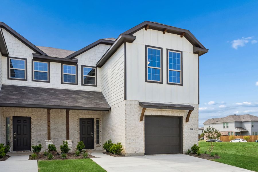 Front exterior of a new home in Eagle Cove, Denton, TX, highlighting curb appeal (Image 2). Front exterior of a new home in Eagle Cove, Denton, TX, highlighting curb appeal (Image 2).