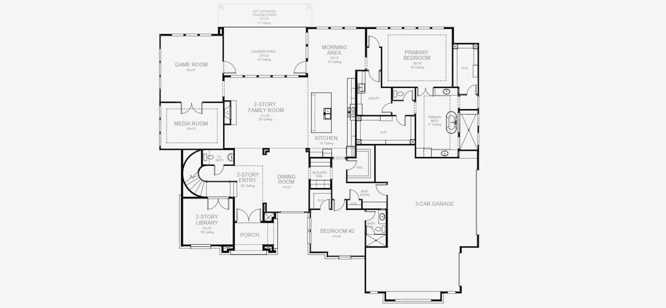 2D floor plan layout for the 4354A by Perry Homes in Creek of Driftwood, Driftwood, TX (Image 3).
