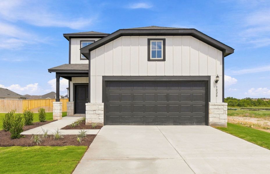 Front exterior of a new home in Sonterra, Jarrell, TX, highlighting curb appeal (Image 22).
