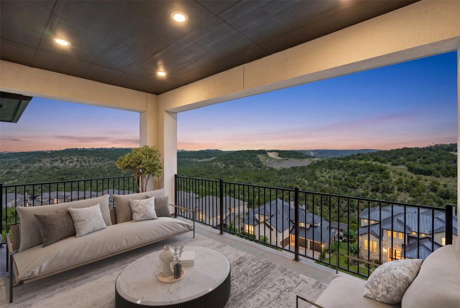 Exterior details and patio area of a home in The Estates at Rough Hollow Vista Ridge, Lakeway (Image 3).