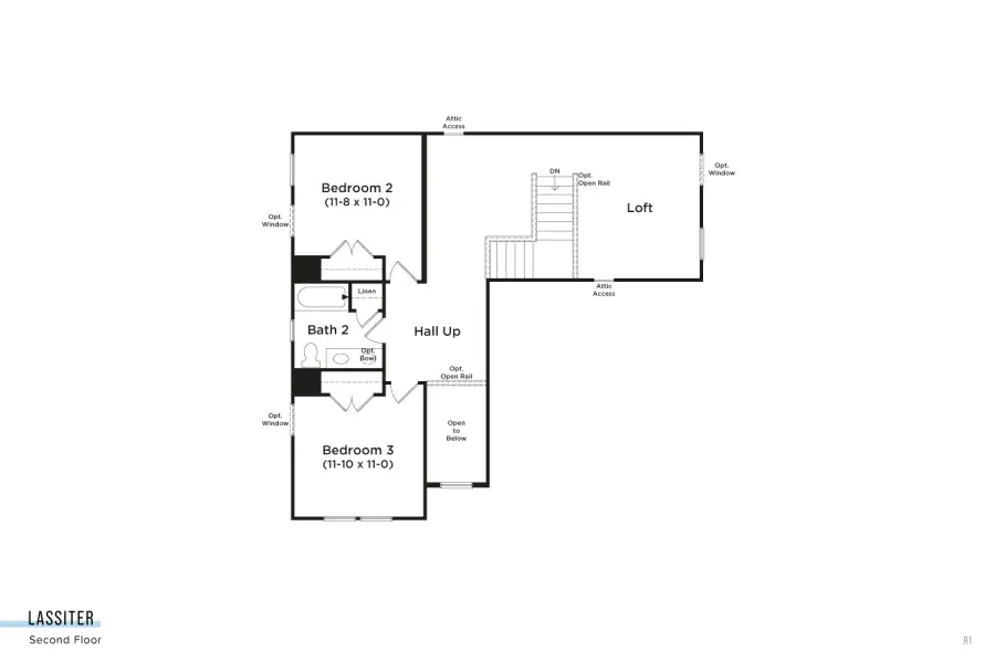 2D floor plan layout for the Lassiter by DRB Homes in Station Pointe Phase 2, Angier, NC (Image 53).