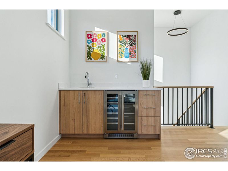 Wet bar with beverage fridge