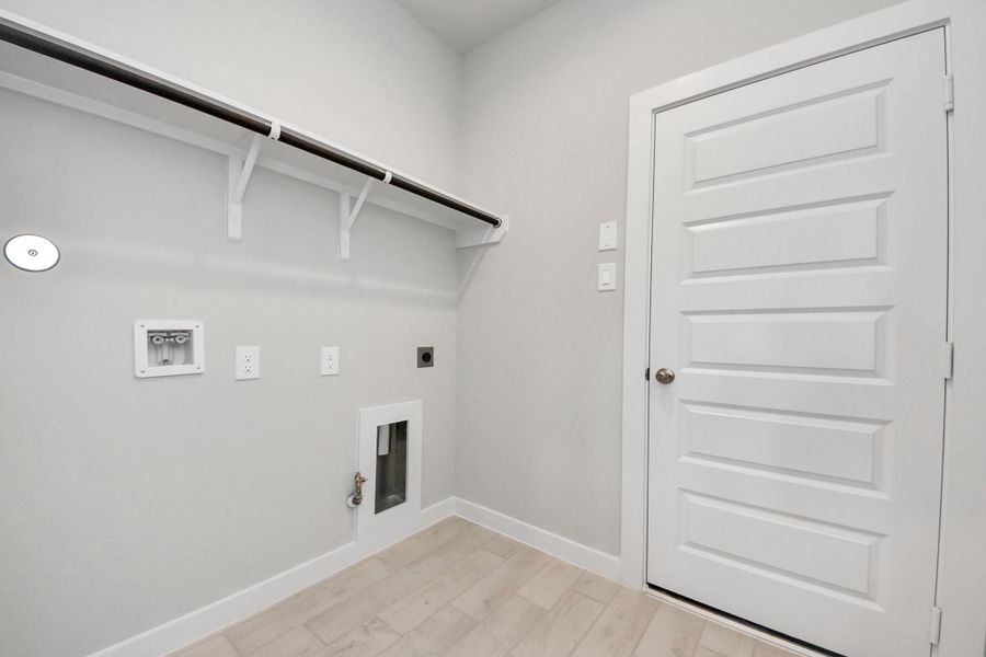 A perfect blend of functionality and comfort. Capture the essence of easy living with a first-floor laundry room, thoughtfully equipped with shelving for effortless organization. Both electric and gas connections available.
