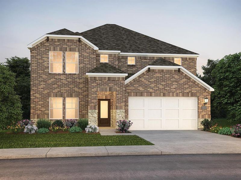 Front exterior of a new home in Stella Hills, Denton, TX, highlighting curb appeal (Image 1). Front exterior of a new home in Stella Hills, Denton, TX, highlighting curb appeal (Image 1).
