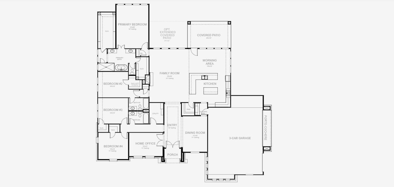 2D floor plan layout for the 3099A by Perry Homes in Johnson Ranch Half Acre, Bulverde, TX (Image 3). 2D floor plan layout for the 3099A by Perry Homes in Johnson Ranch Half Acre, Bulverde, TX (Image 3).