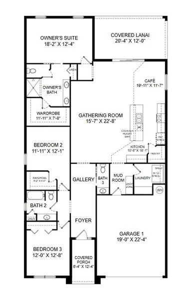 2D floor plan layout for the Aubrey by Highland Homes of Florida in Estates at Hickory Cove - Single-Family Homes, St. Cloud, FL (Image 4). 2D floor plan layout for the Aubrey by Highland Homes of Florida in Estates at Hickory Cove - Single-Family Homes, St. Cloud, FL (Image 4).