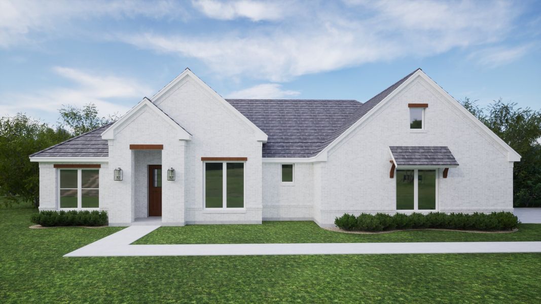 Representative exterior photo of a completed home built from the The Daisy by Kenmark Homes in Taylor Ranch, Springtown, TX (Image 2). Representative exterior photo of a completed home built from the The Daisy by Kenmark Homes in Taylor Ranch, Springtown, TX (Image 2).