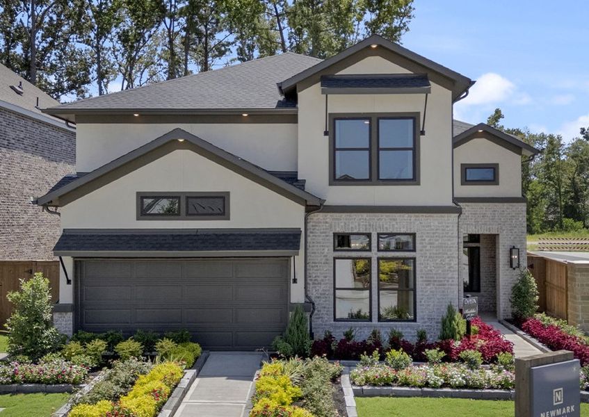 Front exterior of a new home in The Highlands 50', Porter, TX, highlighting curb appeal (Image 21).