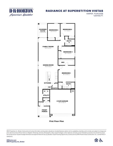 2D floor plan layout for the Harper by D.R. Horton in Radiance at Superstition Vistas, Apache Junction, AZ (Image 3).