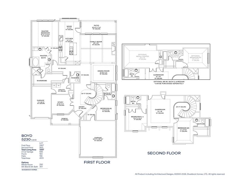 2D floor plan layout for the Boyd - SH 5230 by Shaddock Homes in Custer Ridge Estates, Allen, TX (Image 3).