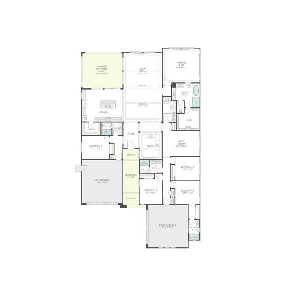 2D floor plan layout for the Pecan Plan 60-4 by Tri Pointe Homes in Navarre at Abel Ranch, Goodyear, AZ (Image 3).