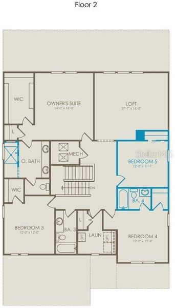 2D floor plan layout of this home in Willow Ridge, Montverde, FL (Image 3).