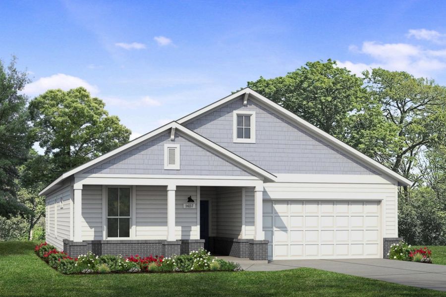 Representative exterior photo of a completed home built from the Harvest Ridge 1657 by Brohn Homes in Harvest Ridge, Elgin, TX (Image 4).