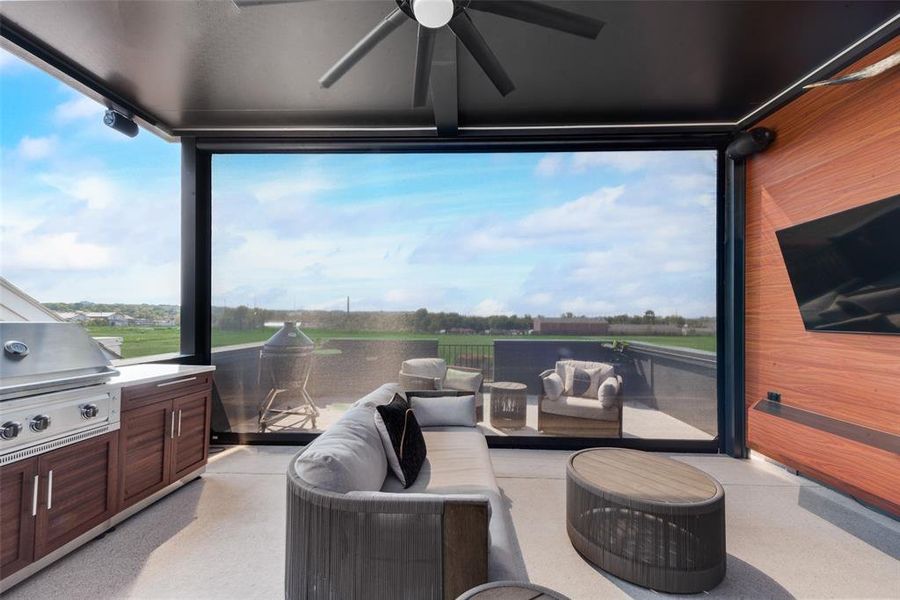 Roof top patio with Phantom Screen, surround sound and Custom Cabana Life Cabana Roof top patio with Phantom Screen, surround sound and Custom Cabana Life Cabana