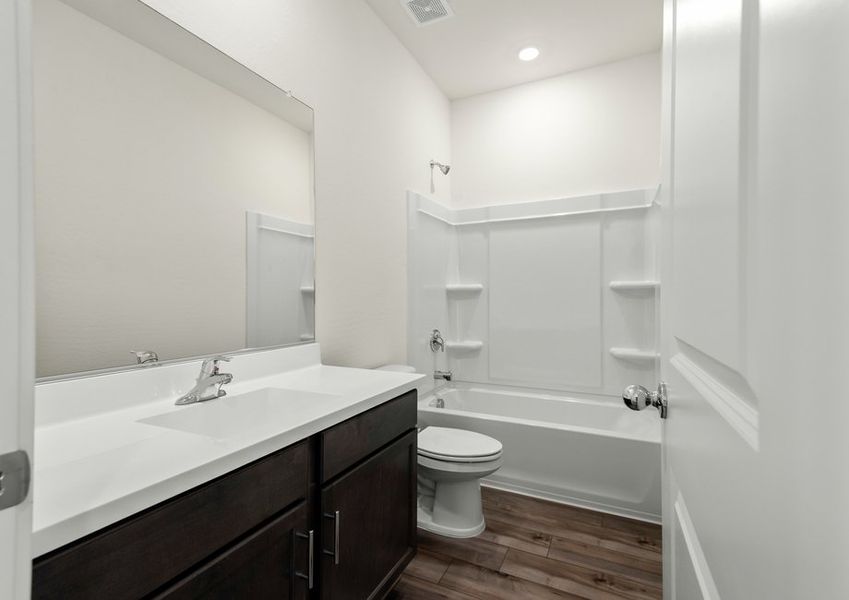 Secondary bathrooms are the perfect space for guests to get ready.