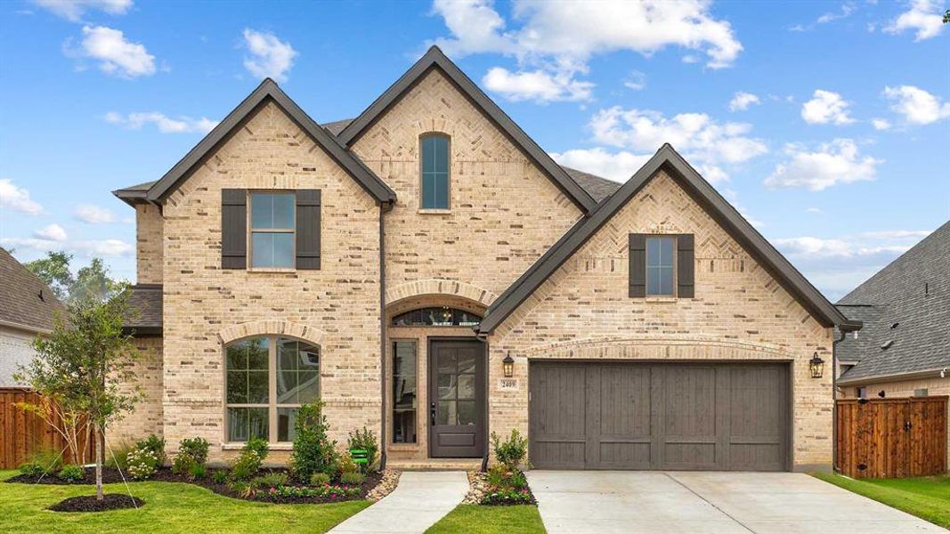 Front exterior of a new home in The Lakes Of Somercrest 60', Midlothian, TX, highlighting curb appeal (Image 2). Front exterior of a new home in The Lakes Of Somercrest 60', Midlothian, TX, highlighting curb appeal (Image 2).