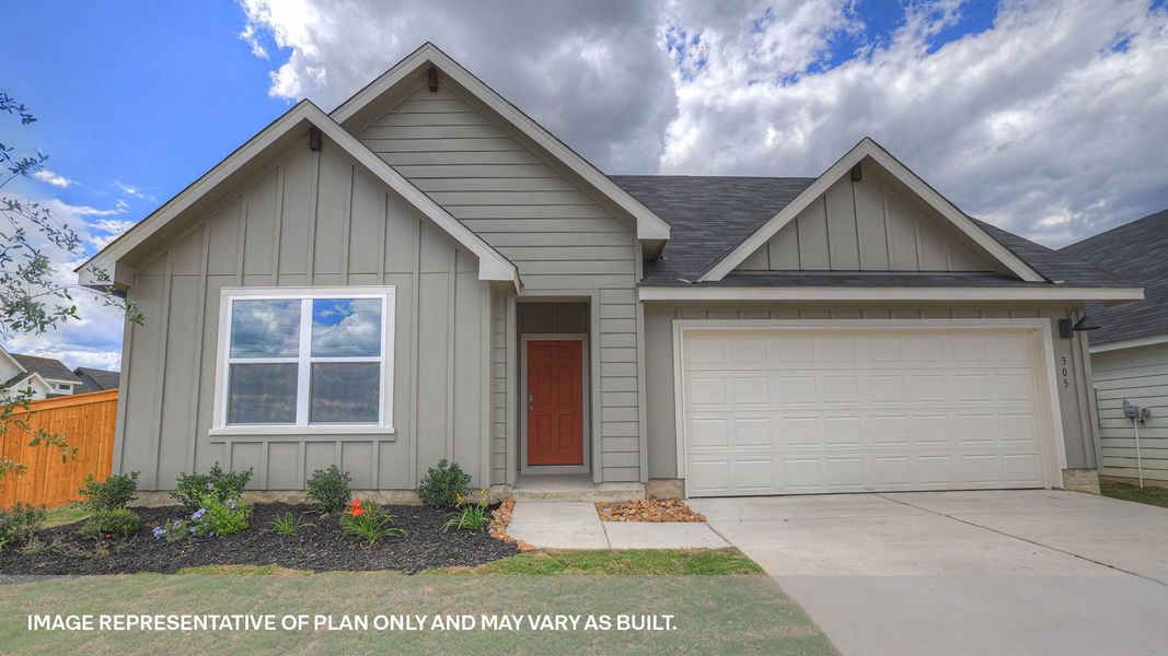 Front exterior of a new home in Trace, San Marcos, TX, highlighting curb appeal (Image 2). Front exterior of a new home in Trace, San Marcos, TX, highlighting curb appeal (Image 2).