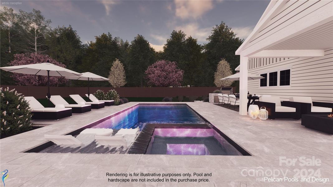 Rendering is for illustrative purposes only. Pool and hardscape are not included in the purchase price