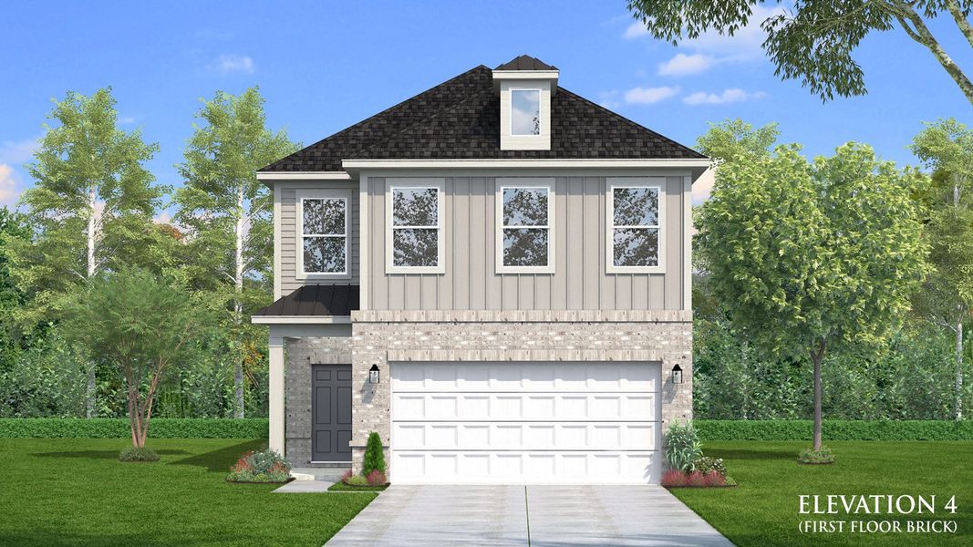 Representative exterior photo of a completed home built from the Juniper by DRB Homes in Sidney Creek Single Family, Zebulon, NC (Image 13). Representative exterior photo of a completed home built from the Juniper by DRB Homes in Sidney Creek Single Family, Zebulon, NC (Image 13).