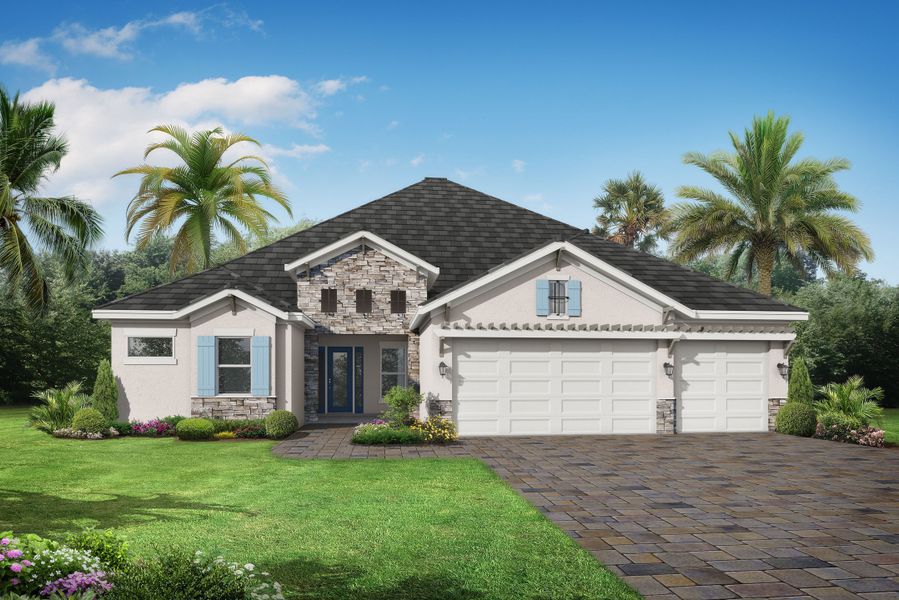 Representative exterior photo of a completed home built from the Isla Grande by Medallion Home in The River Preserve Estates, Parrish, FL (Image 5). Representative exterior photo of a completed home built from the Isla Grande by Medallion Home in The River Preserve Estates, Parrish, FL (Image 5).