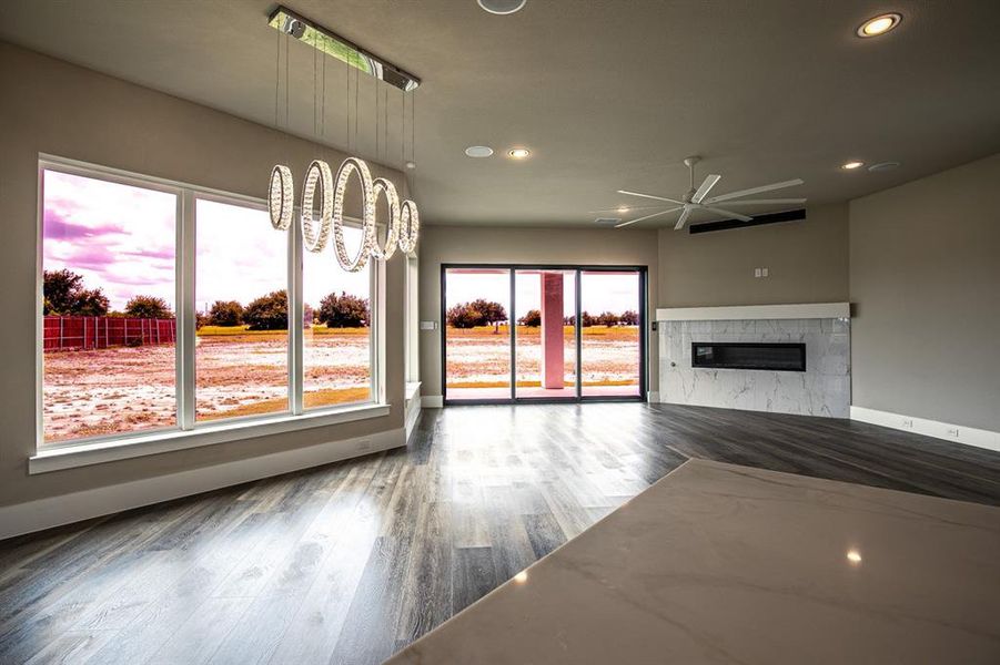 Looking into dining & family room from kitchen island