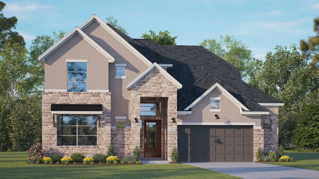 Front exterior of a new home in Elyson, Katy, TX, highlighting curb appeal (Image 22). Front exterior of a new home in Elyson, Katy, TX, highlighting curb appeal (Image 22).