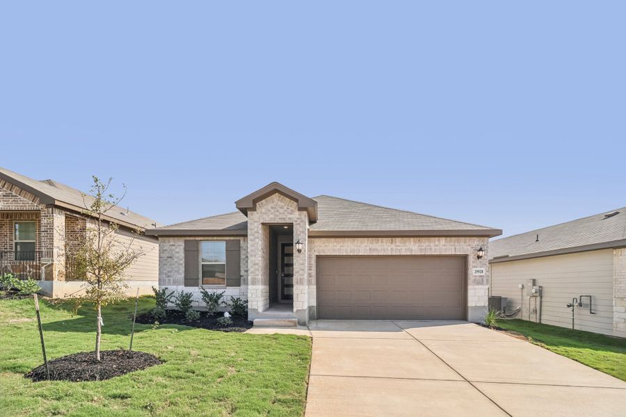 Front exterior of the Hughes floorplan at a Meritage Homes community.