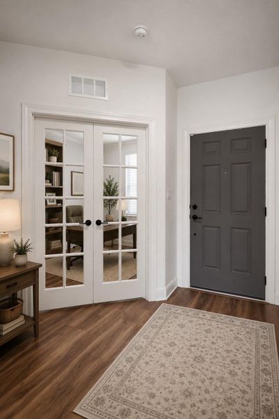 virtually staged example of office/bedroom photo