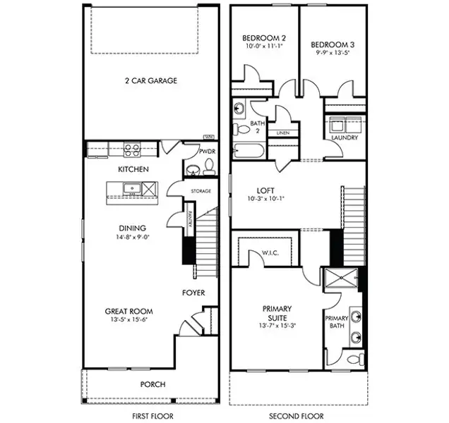 2D floor plan layout of this home in Cadence Meadows Townes, Zebulon, NC (Image 2). 2D floor plan layout of this home in Cadence Meadows Townes, Zebulon, NC (Image 2).