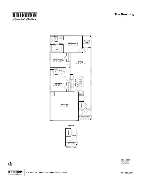 2D floor plan layout for the Downing by D.R. Horton in Cottonwood Place, Tabor City, NC (Image 3).