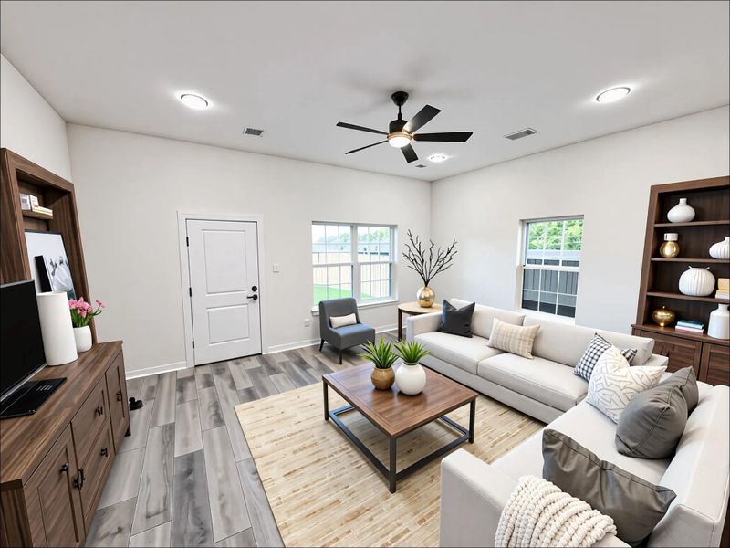 A spacious, open-concept living area featuring clean lines, neutral tones, and large windows that create a seamless flow of natural light. *virtually staged & digitally enhanced A spacious, open-concept living area featuring clean lines, neutral tones, and large windows that create a seamless flow of natural light. *virtually staged & digitally enhanced