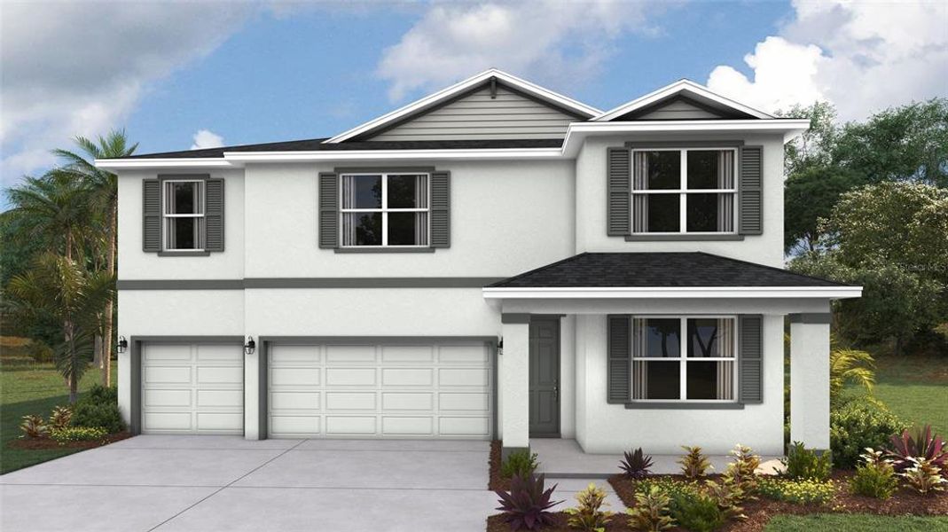 Front exterior of a new home in Oakfield Trails, Parrish, FL, highlighting curb appeal (Image 1). Front exterior of a new home in Oakfield Trails, Parrish, FL, highlighting curb appeal (Image 1).