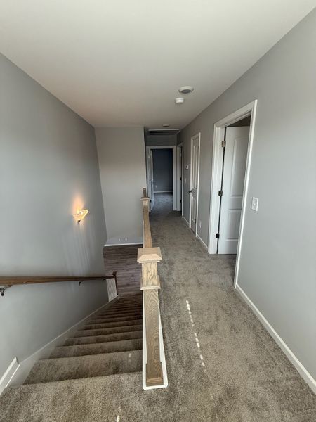 upstairs hallway leading to all three bedrooms, laundry room and secondary bathroom