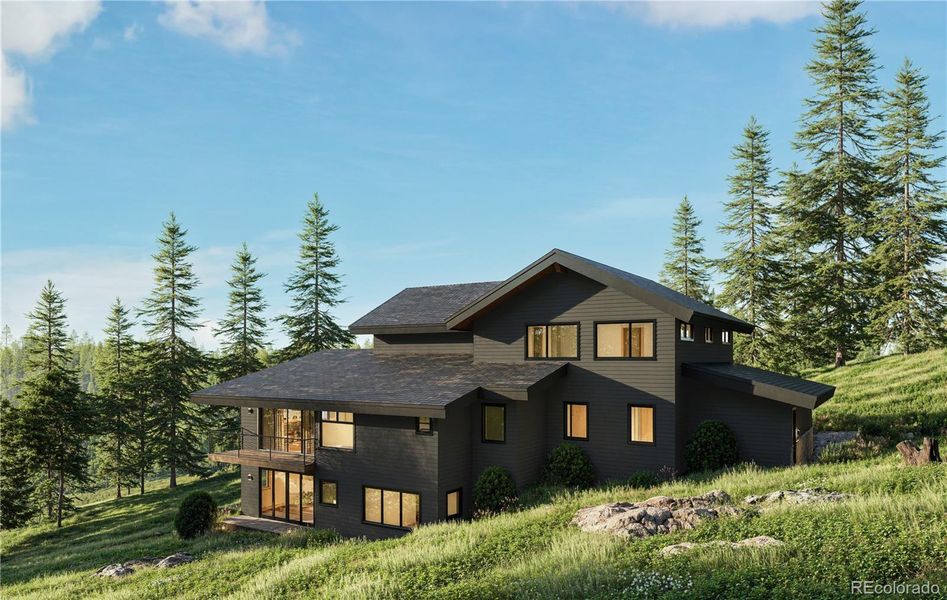 Front exterior of a new home in , Conifer, CO, highlighting curb appeal (Image 1).