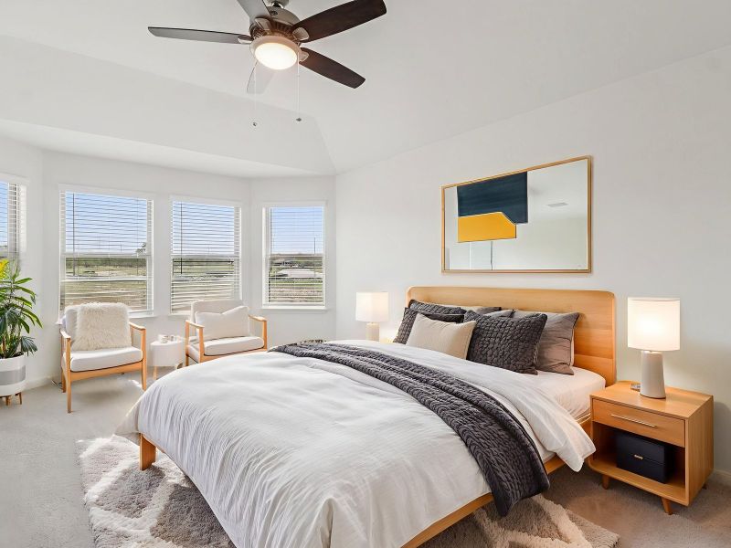 Virtually staged primary suite in the Callaghan floorplan at a Meritage Homes community. Virtually staged primary suite in the Callaghan floorplan at a Meritage Homes community.