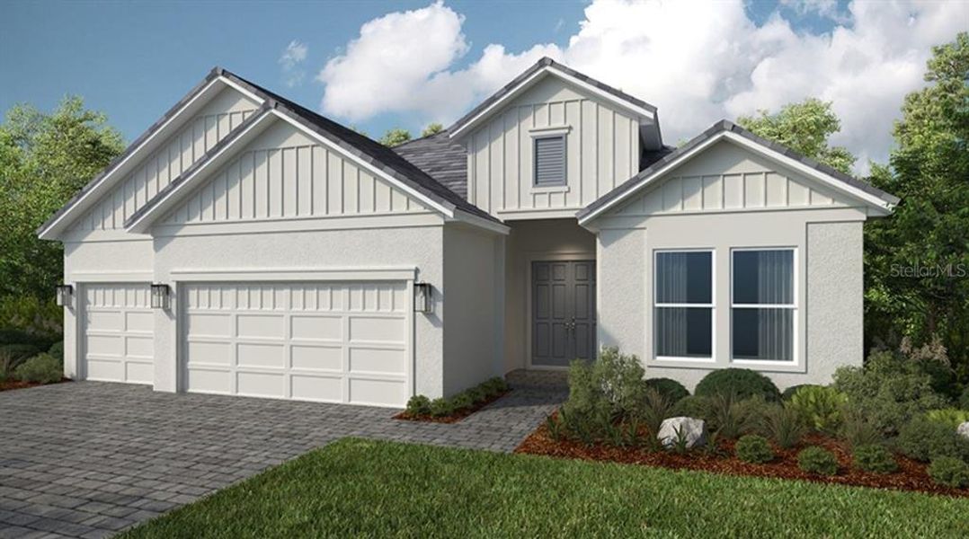 Front exterior of a new home in Esplanade at Coasterra, Palmetto, FL, highlighting curb appeal (Image 1). Front exterior of a new home in Esplanade at Coasterra, Palmetto, FL, highlighting curb appeal (Image 1).