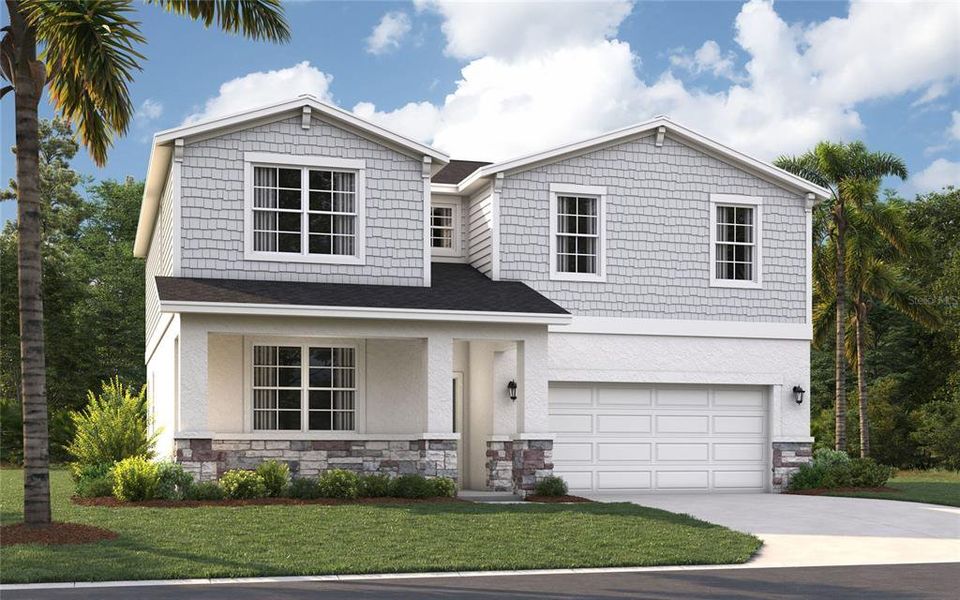 Front exterior of a new home in Groves at Whitemarsh, Leesburg, FL, highlighting curb appeal (Image 1). Front exterior of a new home in Groves at Whitemarsh, Leesburg, FL, highlighting curb appeal (Image 1).
