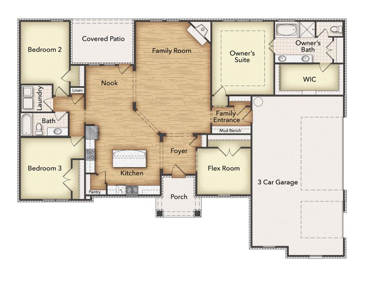 2D floor plan layout for the Leona II by Riverside Homebuilders in Oak Valley, Oak Ridge, TX (Image 4).