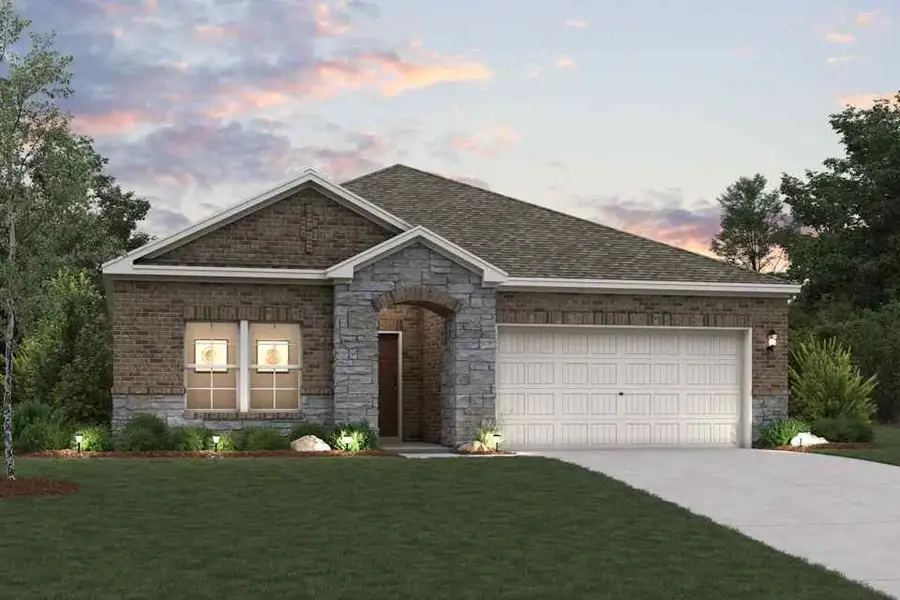 Front exterior of a new home in MiraVerde, Crowley, TX, highlighting curb appeal (Image 1).