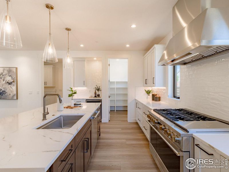 Kitchen inspiration from other new builds in the neighborhood.